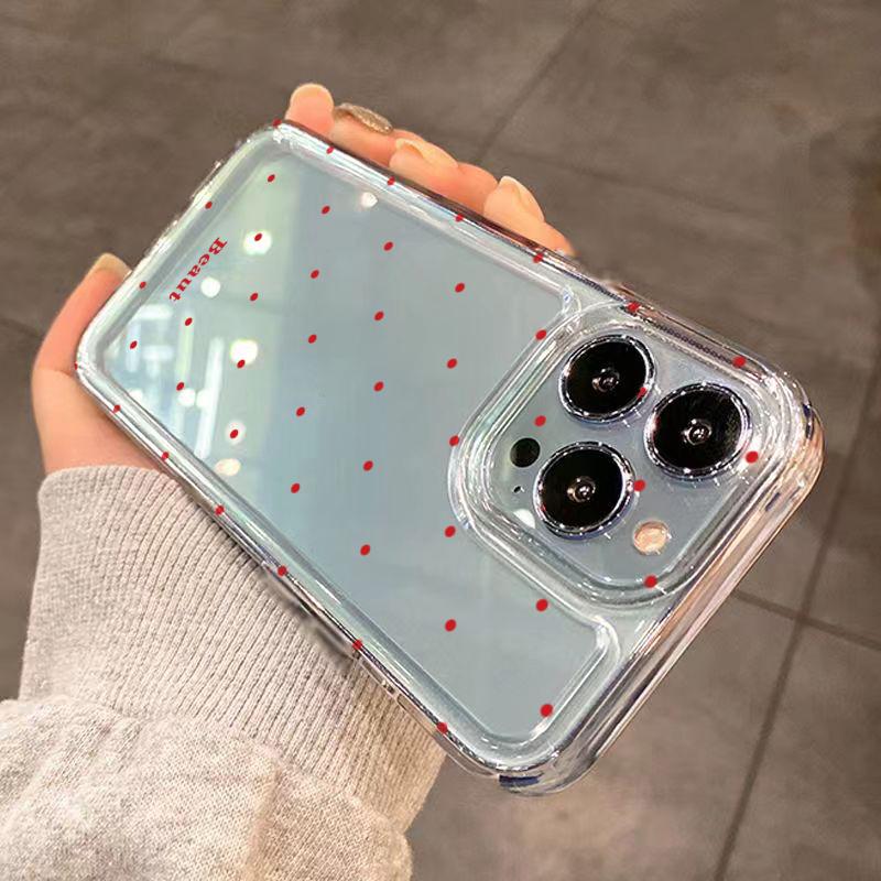 Red Polka Dot Print Phone Case for iPhone 17 16 15 14 13 12 11 16E Series Pro Max Plus Double Layer Protection