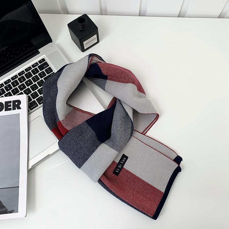Plaid scarf men's autumn and winter new high-end knitted shawl versatile thickened imitation cashmere warm scarf