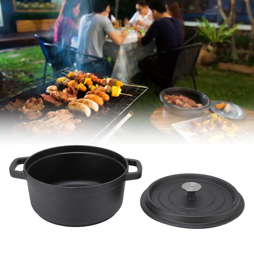 Cast Iron Pot Dual Loop Handle 24cm Uncoated Dutch Oven Flat Bottom for Soup Stew