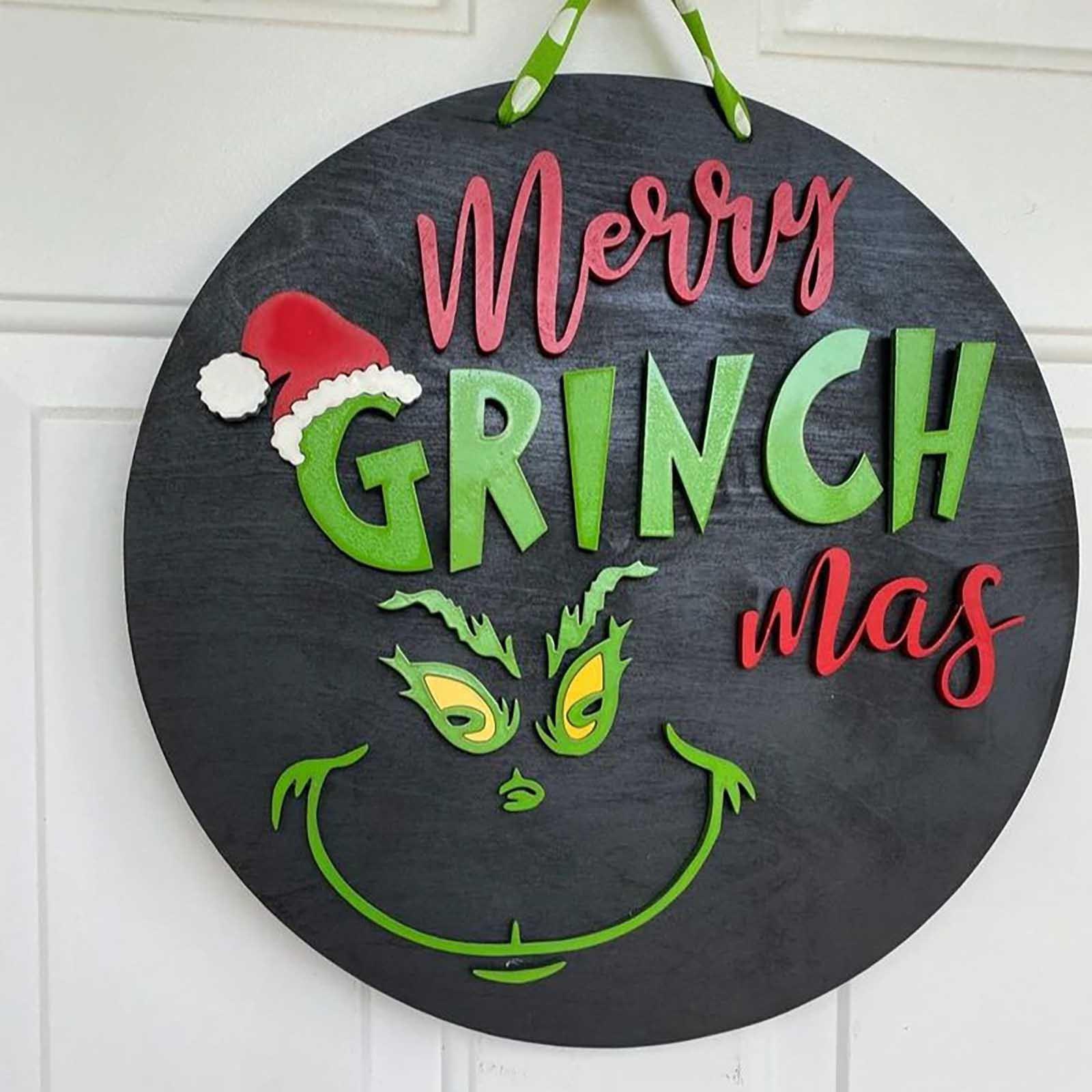 

Знак приветствия, забавный знак Grinch_Welcome, венки для входной двери, деревянная подвесная табличка, декор крыльца, подвеска-гирлянда на стену One Size