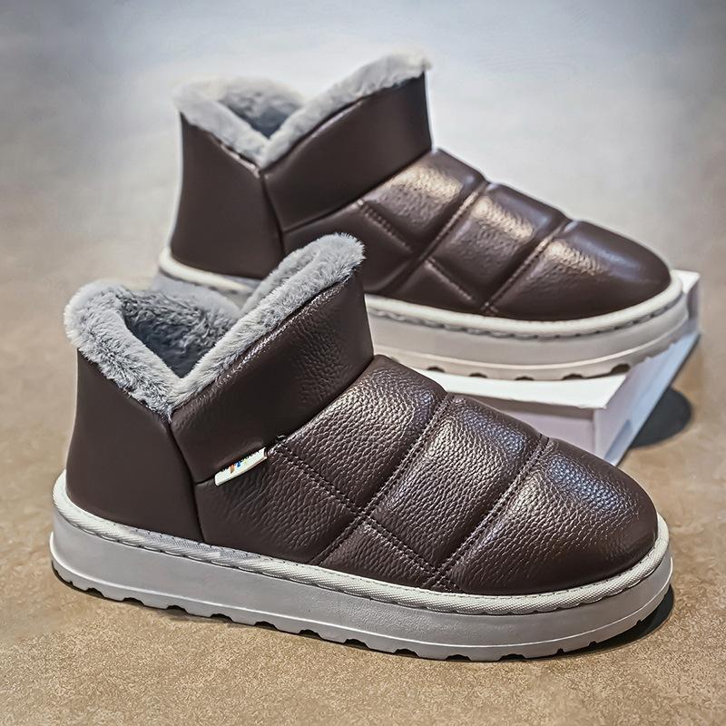 

Северо-восточные зимние сапоги мужские зимние бархатные теплые черные хлебные хлопковые туфли цельные водонепроницаемые и нескользящие кожаные сапоги 45 кофейный