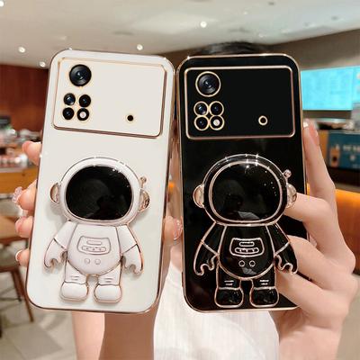 Poco X4 Pro pocox4 pro 5g Durumda Lüks 6D Kaplama Astronot katlanır stand silikon kılıf Xiaomi Poco X3 X 3 Poco x4 M4 M3 Pro