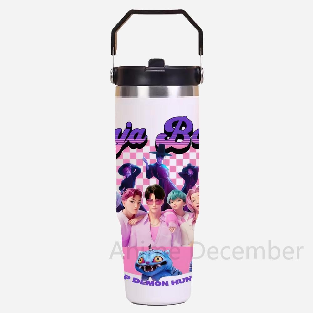 30Oz Anime K-Pop American Simple Solid Color Stainless Steel Thermos Portable Car Easy To Carry Water Cup Thermal Insulation Cold Ice Cup