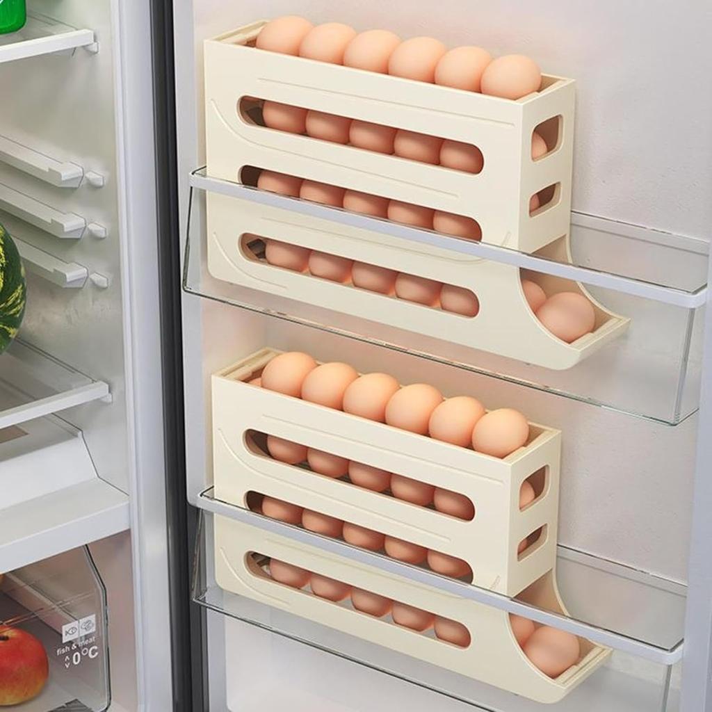 4 Tiers Egg Holder Automatic Rolling Egg Dispenser For Refrigerator Organizer Eggs Storage Container for Countertop
