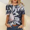 Summer Round Neck 3D Flower Dragonfly Print Top Fashionable Casual Short Sleeved Women's T-shirts