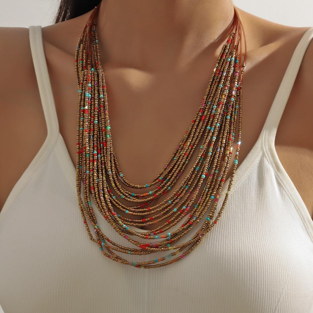 Bohemia Personality Multi-layered U-shaped Colorful Beaded Necklace for Women Summer Sexy Fashion Clothes Accessory Jewelry Gift