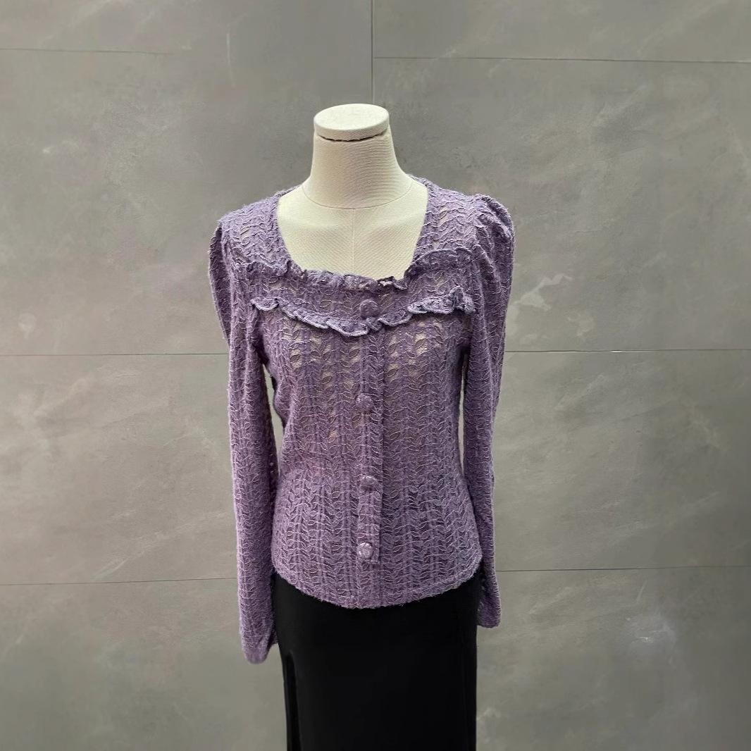 

European Fashion Brushed Lace Square Neck Long Sleeve Top S for ~95 lbs