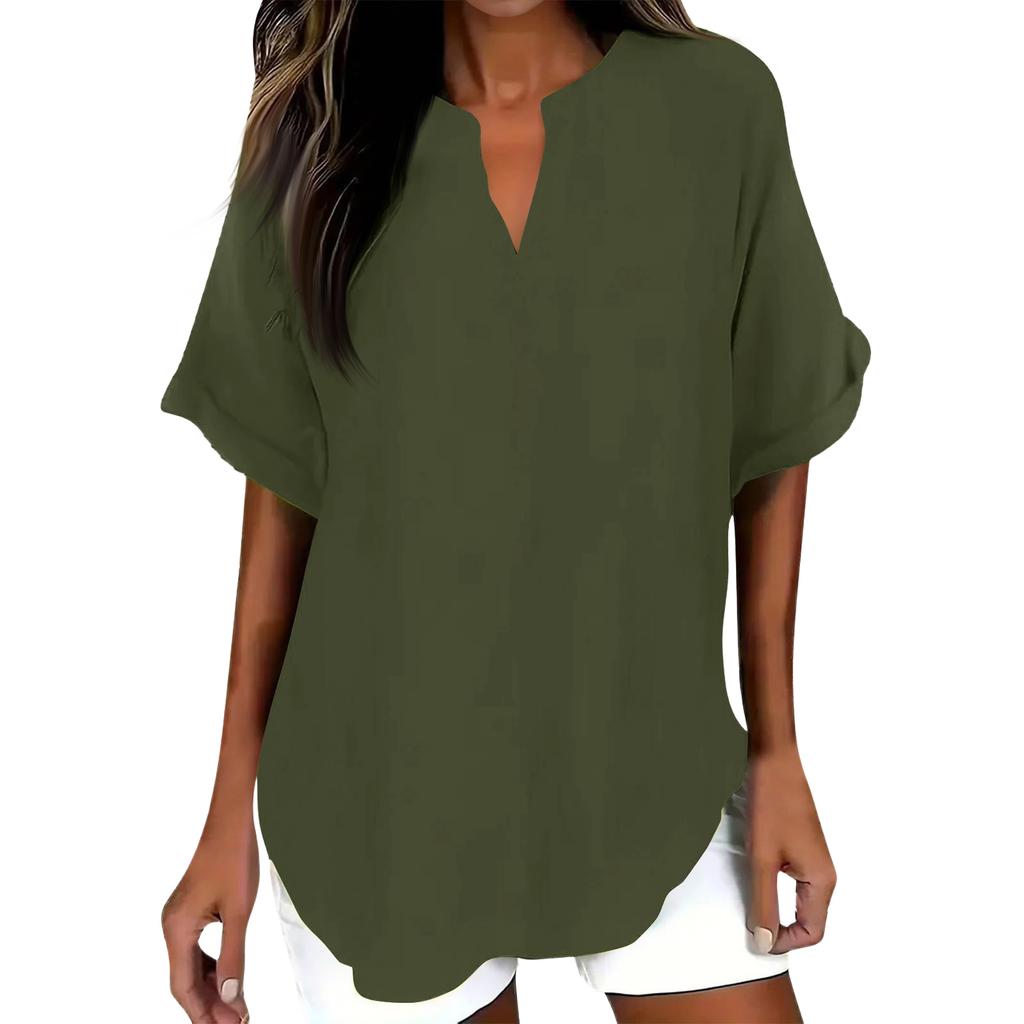 Women’s Loose Fit V Neck Short Sleeve Blouse Casual Tunic Top Lightweight Pullover Shirt for Everyday Wear