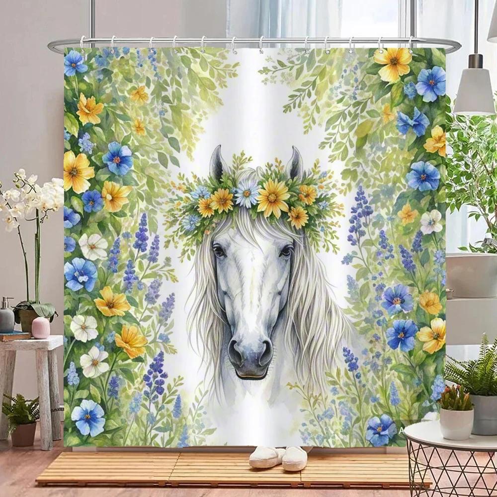 Lovely Floral & Animal Print Shower Curtain with Hooks, Water-Repellent Privacy Screen  Quick To Hang & Machine-Washable