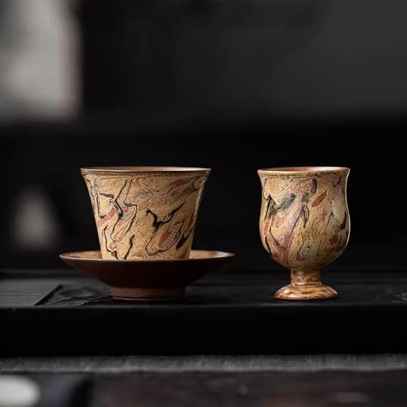 Dunhuang oil painting handmade firewood burning teacup personal special retro master cup tea cup high-end ceramic cup gift
