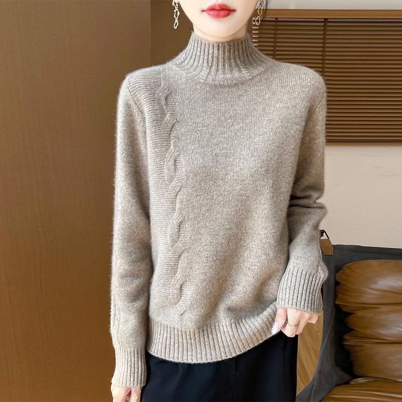 

Women s Semi-High Neck Cashmere Knit Sweater - Autumn/Winter 2025 Korean Style, Slim Fit Pullover Small верблюд