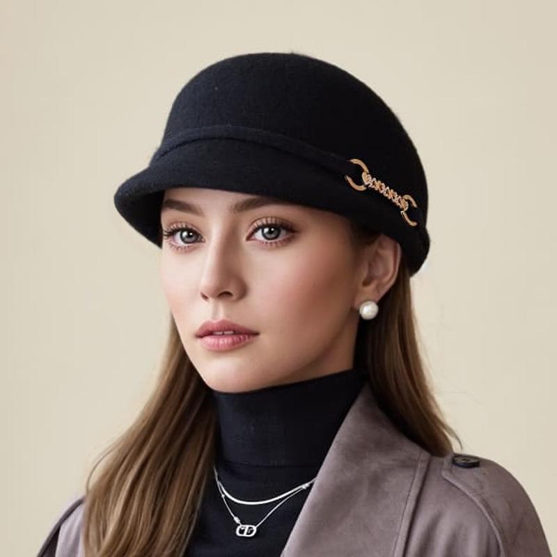 Vlněný baret Dámský podzimní a zimní retro cylindr klobouk módní kupolovitý vlněný jezdecký klobouk