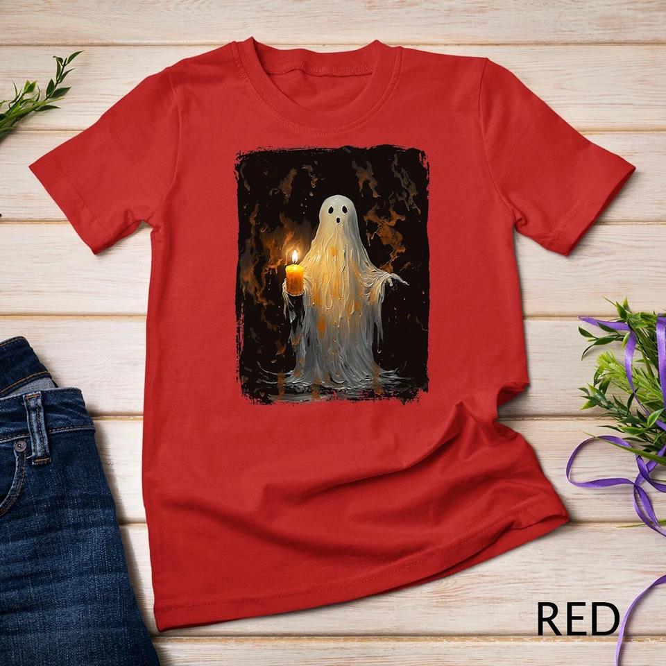 Cute Ghost Holding Candle Funny Halloween Gothic Vintage T-Shirt Unisex T-shirt 9 M