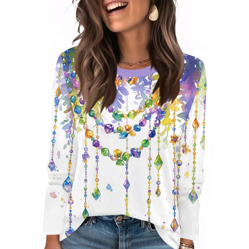 Long Sleeve Shirts For Women Cute Print Graphic Tees Blouses Casual Plus Size Basic Tops Pullover