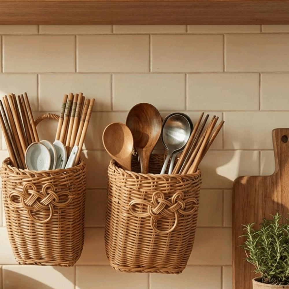 Plastic Handwoven Storage Basket Decorative Wall Hanging Basket  Picnic