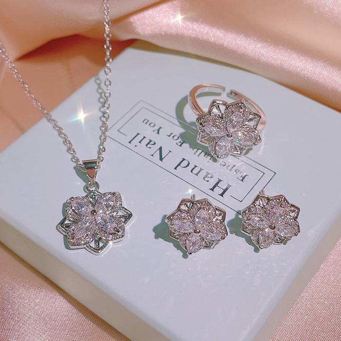 The Jewelry Set Fashion Minority Design Sparkles The Individuality Earring Female Paragraph Necklace Flower Ring
