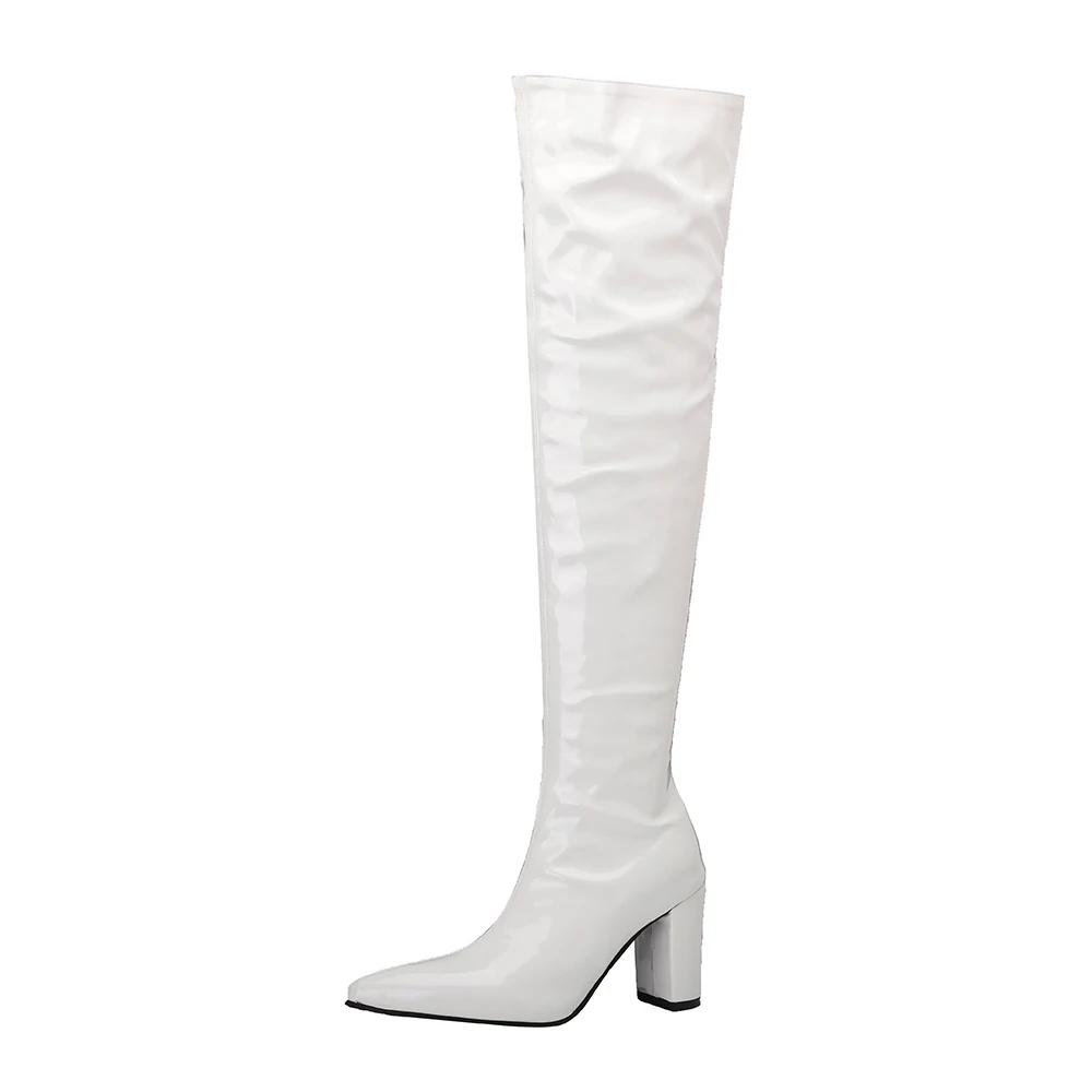 Black Sexy Over The Knee Boots Women Chunky High Heels Ladies Thigh High Boots Patent Leather Long Boots Female Shoes Size 44