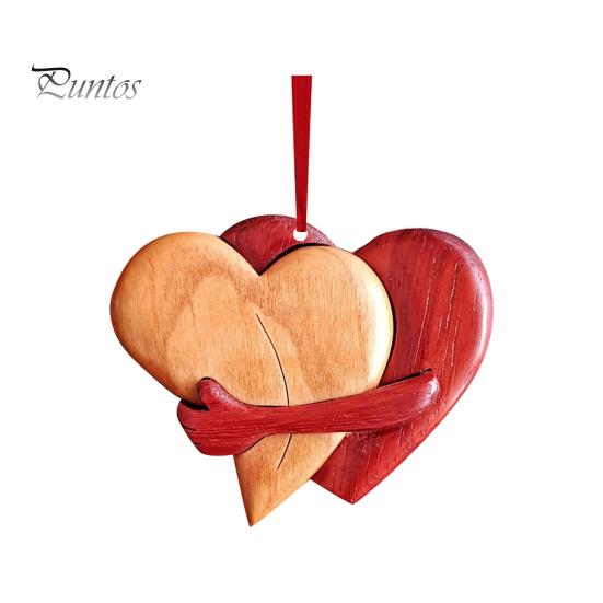 

Подвеска в виде двойного сердца, дизайн «Любовь и объятия», в форме сердца, деревянный романтический символ любви, подарок на день Святого Валентина, украшение для сумки на окно автомобиля C красный