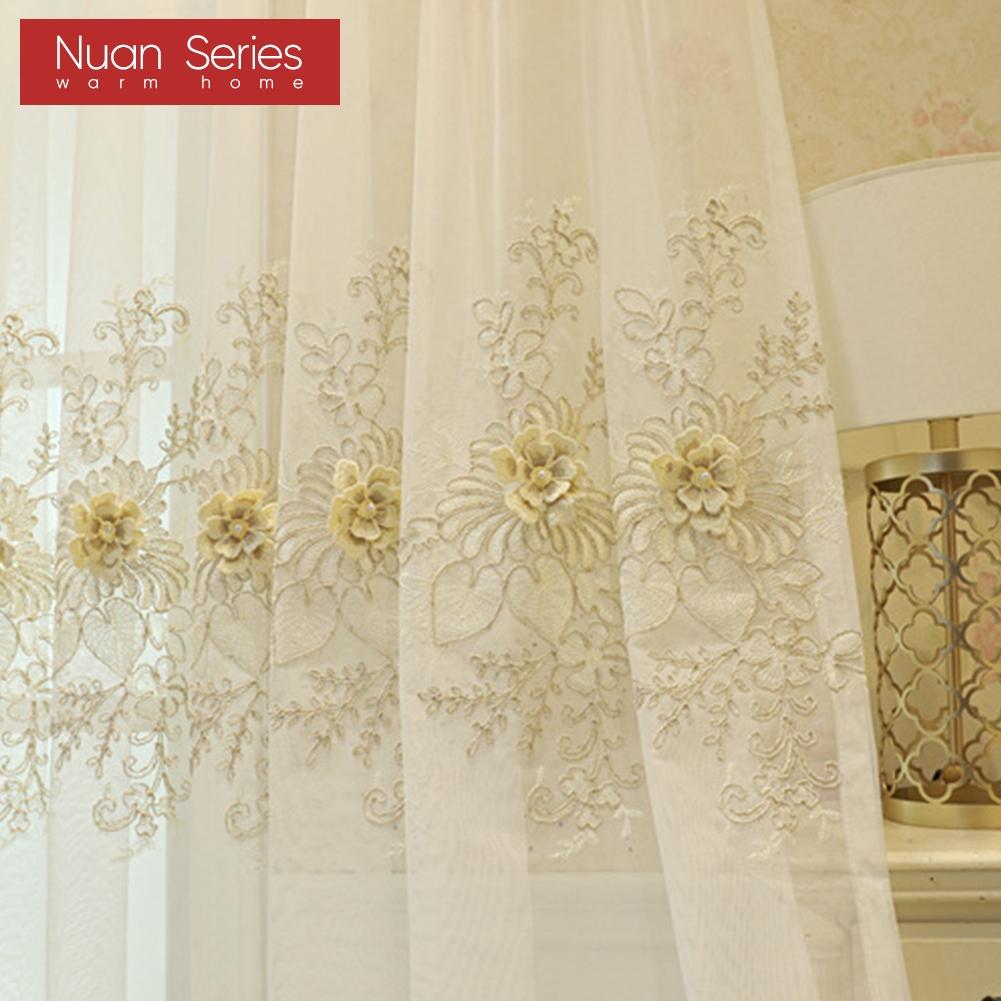 1PC Nuan Series European Luxury Embroidered Sheer Curtain Transparent White Tulle for Living Room Bedroom Window Decoration Home Decor