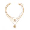 Temperament cold wind imitation pearl necklace retro light luxury diamond-encrusted smiley face devil's eye multi-layer necklace