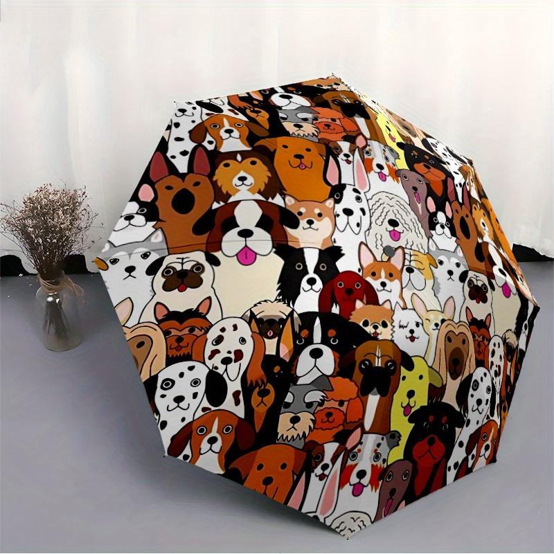 1pc Cartoon Dogs Automatic Folding Umbrella - 8-Rib Iron Frame, Windproof, Portable Sunshade with Plastic Handle for Travel & Outdoor Activi