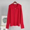 Women's Polo Collar Long Sleeve Regular Fit Sweater Solid Viscose Polyester Nylon Half Zip Ribbed Knit Casual Pullover Top
