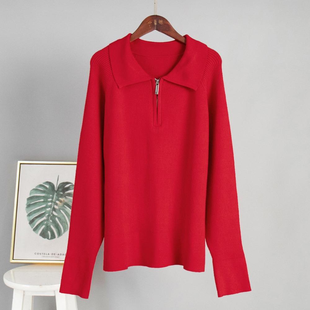 Women's Polo Collar Long Sleeve Regular Fit Sweater Solid Viscose Polyester Nylon Half Zip Ribbed Knit Casual Pullover Top