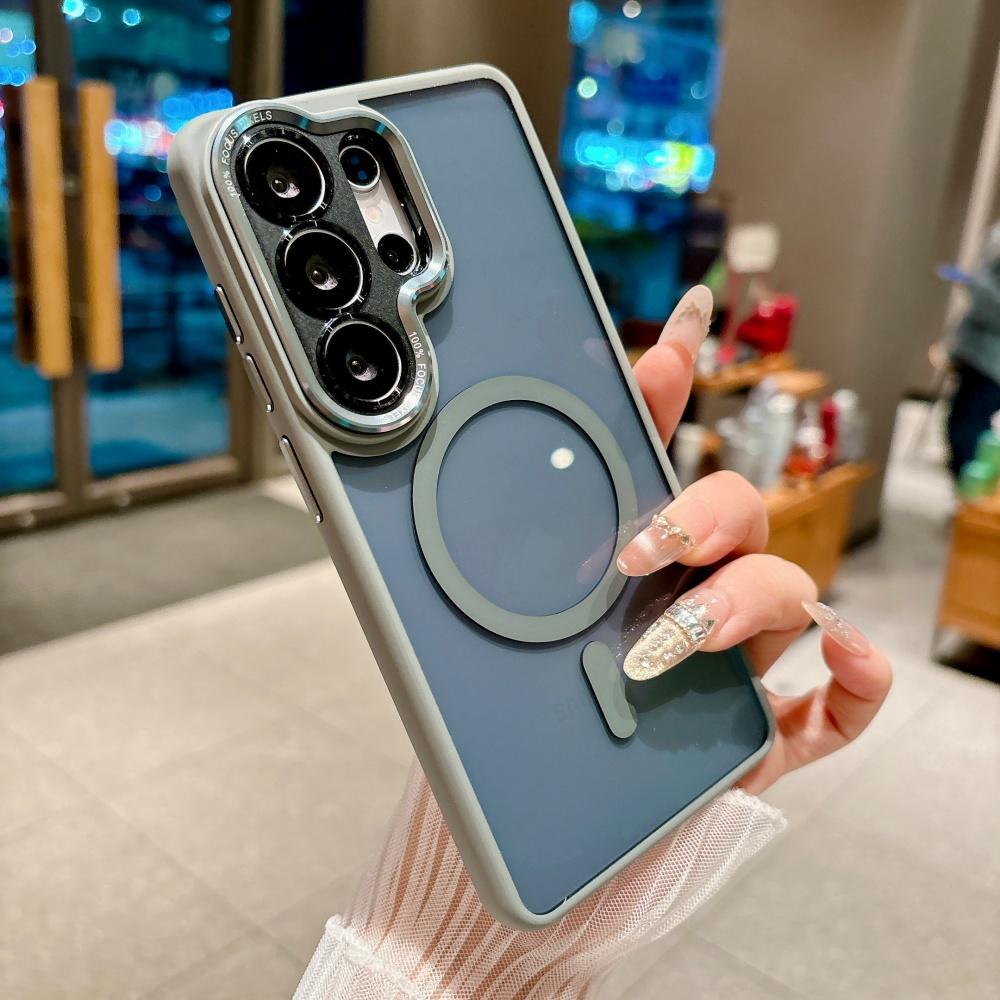 Luxury Plating Crystal Clear for Magsafe Wireless Charge Phone Case For Samsung S26 Ultra S26 Case Magnetic Lens Protector Cover Galaxy S26 Ultra серый