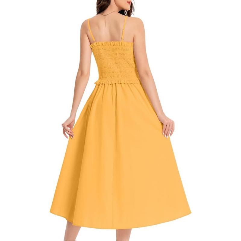 YYFS Women's Fashion Summer Spring Solid Color Print Sleeveless Suspenders High Waist Casual Dresses