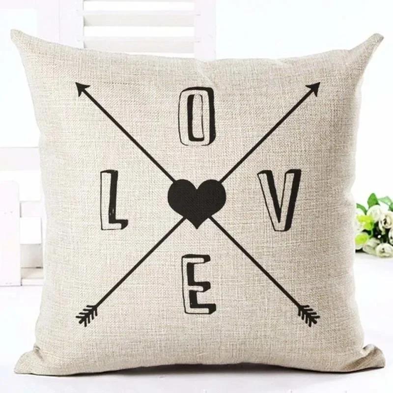 Brief Liebe Zuhause Kissenbezüge Baumwolle Leinen Schwarz Weiß Kissenbezug Sofa Bett Nordisch dekorativer Kissenbezug almofadas 45x45cm