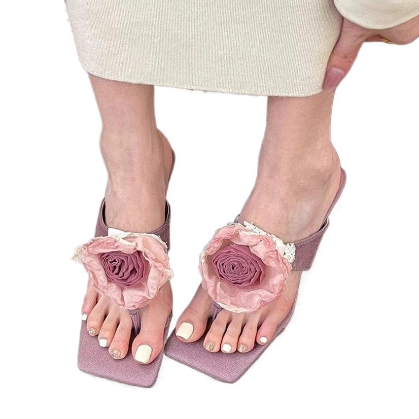 Tofflor För Kvinnor Damer Höga klackar Sommar Flipflops Öppen tå Blommor Bohemisk S För Kvinnor Sandaler Lädersandaler Kvinna Ny