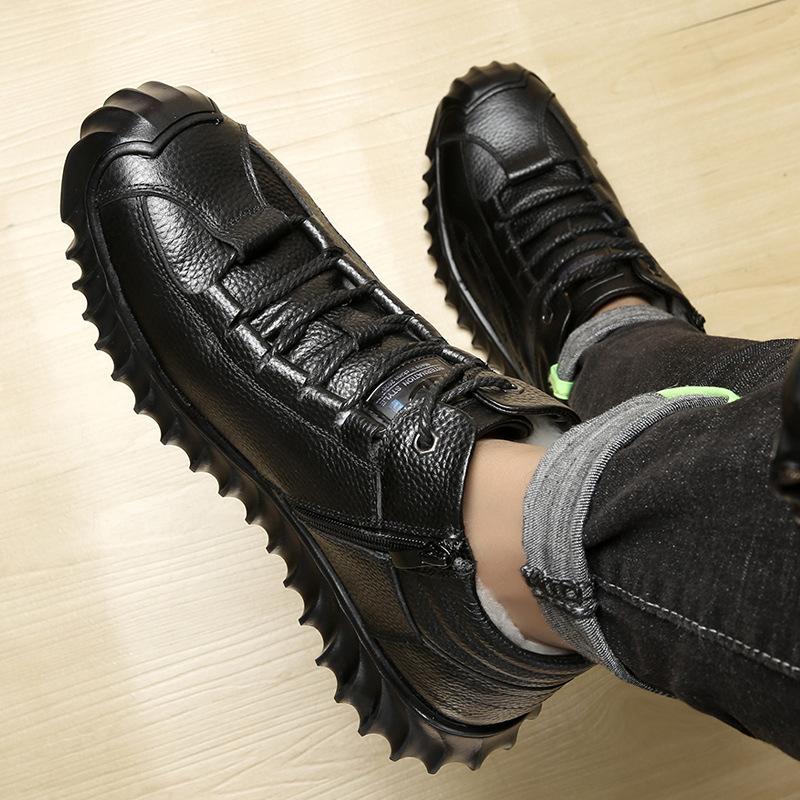 First Layer Cowhide High-top Men's Shoes Winter Velvet Thickened Warm Fur Integrated Casual Cotton Shoes Non-slip Dad Cotton Boots