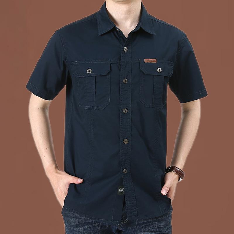 Men's Summer Military-Style Cotton Short-Sleeve Shirt - Casual, Lightweight, Multi-Pocket, Plus Size Workwear