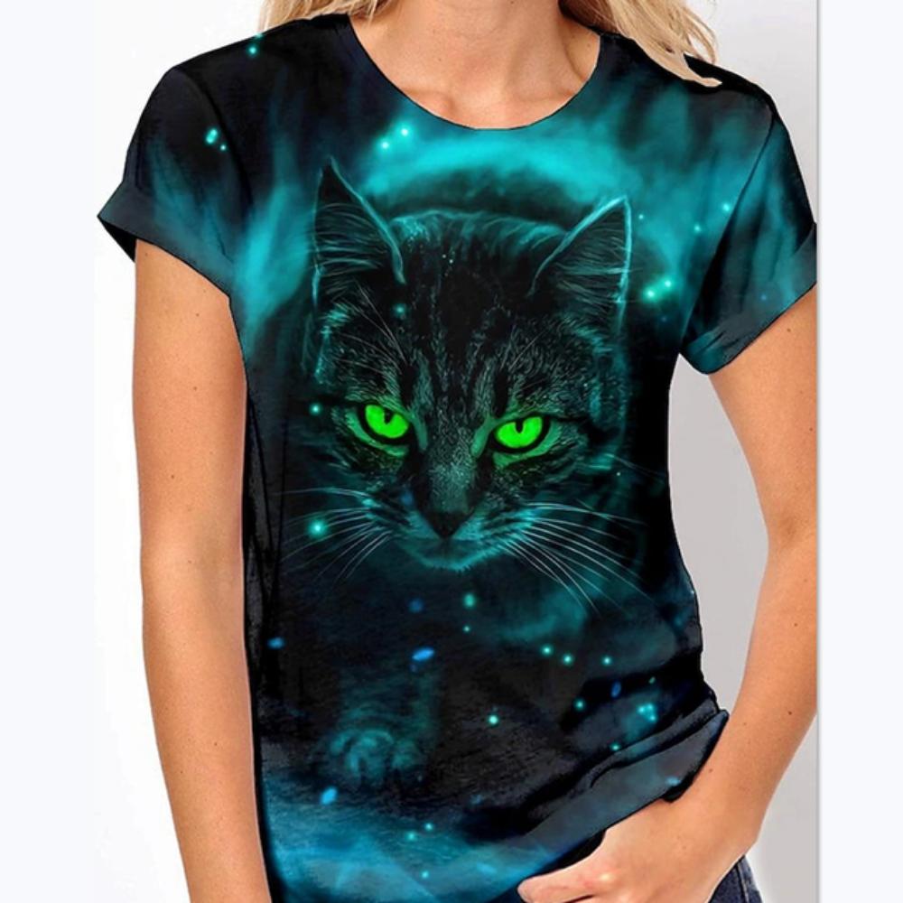 

New Summer 3D Printing T-Shirt for Women Cute Cat Fashion Tee 2022 New Harajuku Animal Short Sleeve Oversized Clothing Camiseta XS