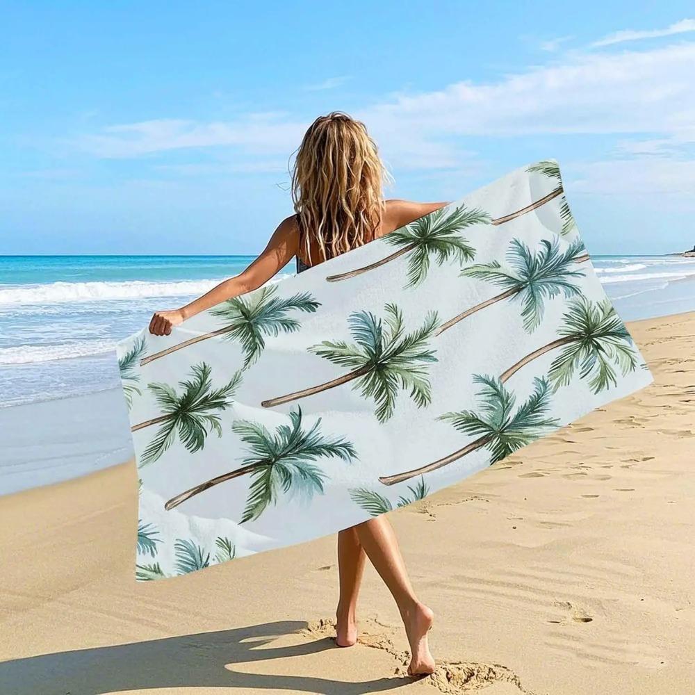Artistic Tropical Palm Tree Beach Towel, Hawaiian Style Quick Dry Absorbent, Lightweight Sand Resistant Travel Pool Essentials