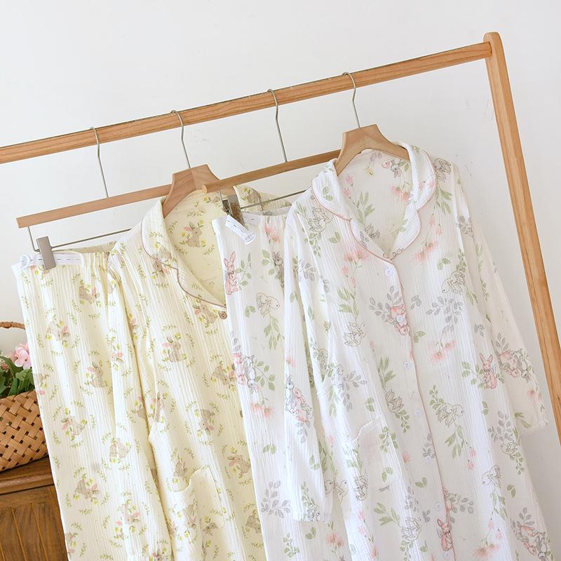 Pure Cotton Maternity Two-Piece Set: Bra-Free Crepe Skirt and Pants for Spring & Autumn - Perfect for Nursing and Delivery Room Wear