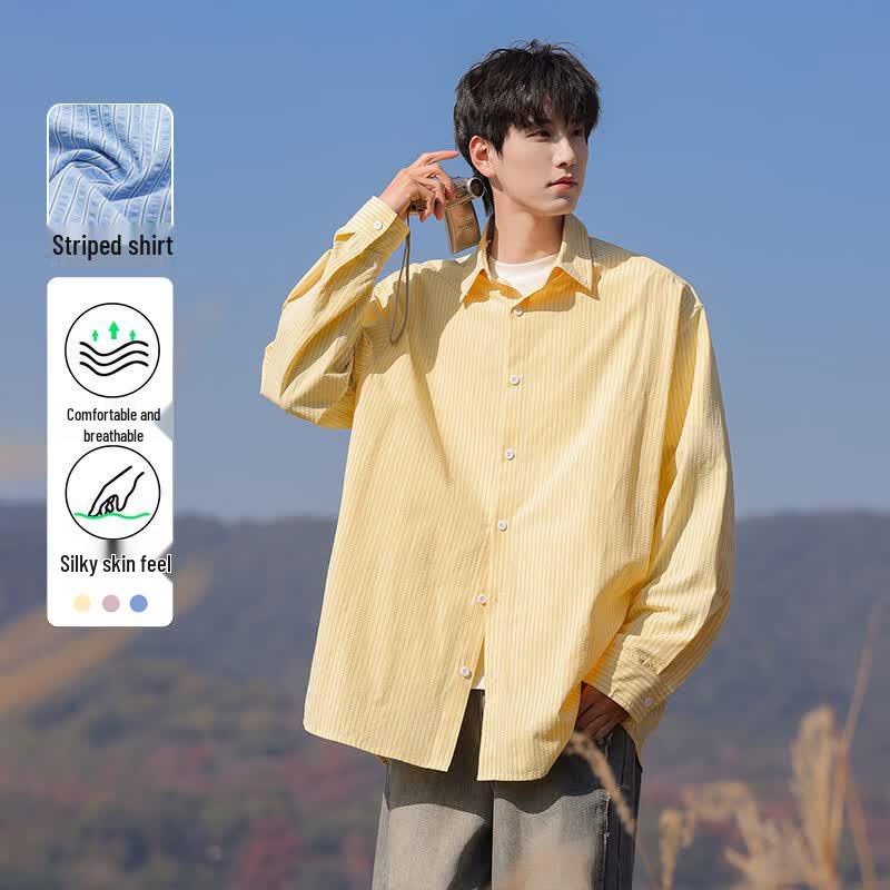 VUUG Men s Casual Striped Long Sleeve Button-Down Shirt M