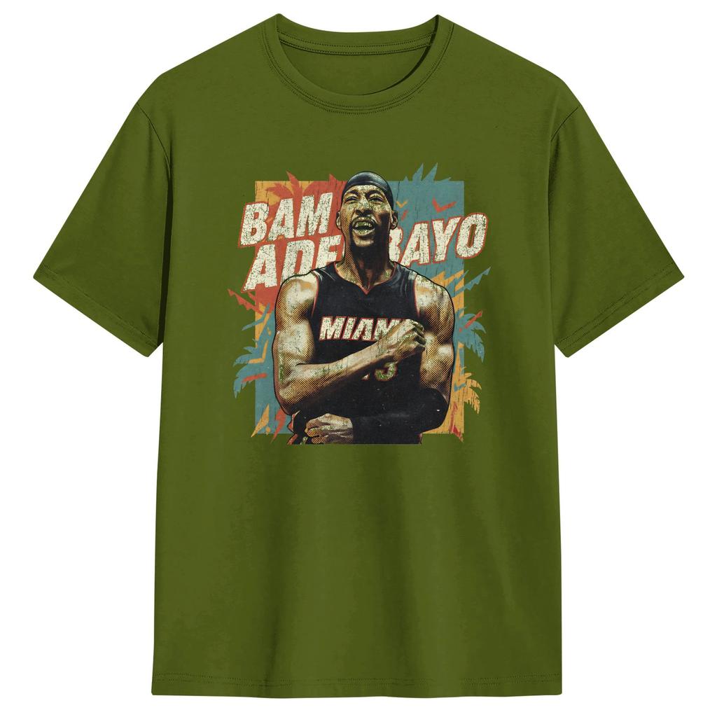 Bam Adebayo Herren T-Shirt Vintage T-Shirts Kurzarm Rundhals T-Shirts 100% Baumwolle Geburtstagsgeschenk Oberteile