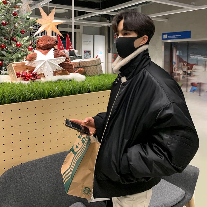 Lamb Velvet Coat, Men's Winter Korean Style Loose Velvet Thickened Cotton Coat and Cotton Jacket