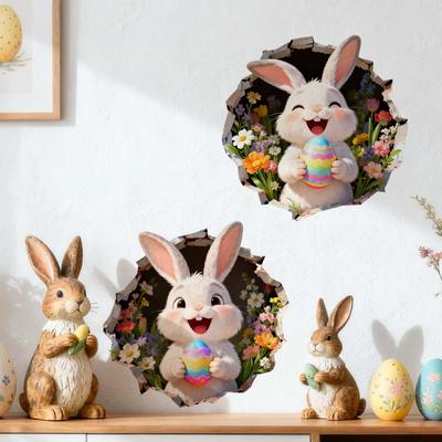 Easter Wall Stickers, Rubber Duck Bunny Floral Butterfly Decor, Self-Adhesive Wall Art for Bedroom Living Room Holiday Decoration