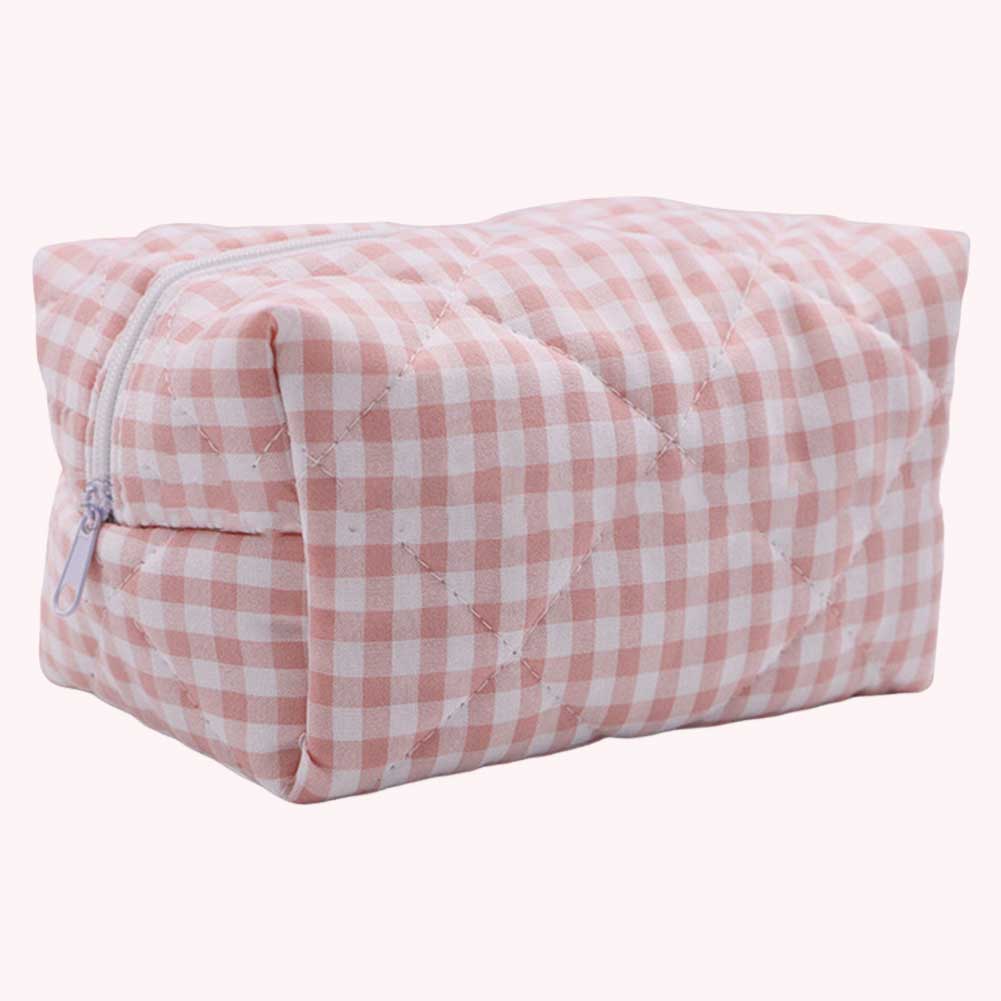 Women Skincare Pouch Large Capacity Quilted Checkered Makeup Bag Lady Makeup Bag Purse Lightweight for Cosmetics Makeup Brushes