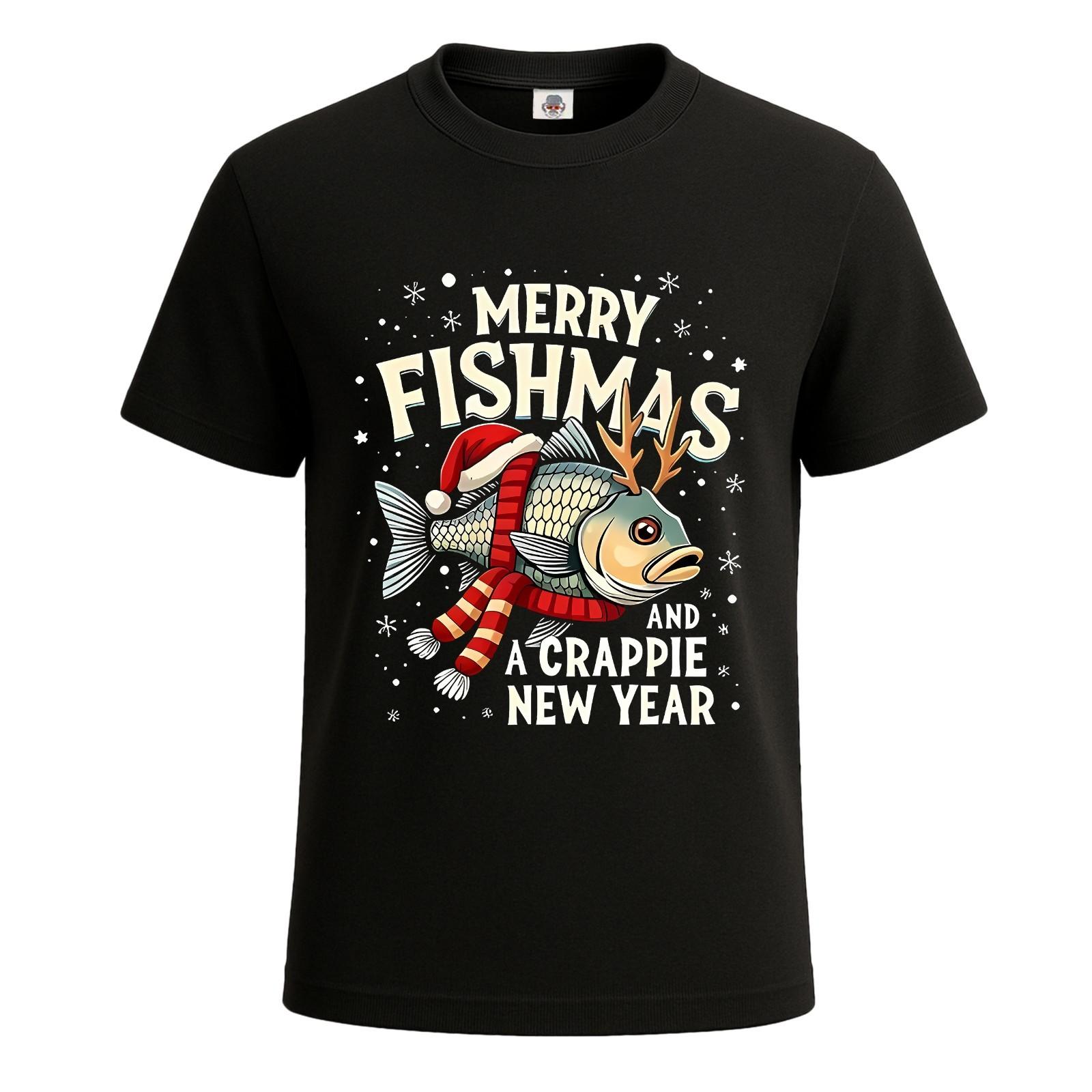 

Merry Fishmas Fishing Lover Crappie Attitude Funny Men#039;s Tshirt Joke Tee Top Unisex T-Shirt M