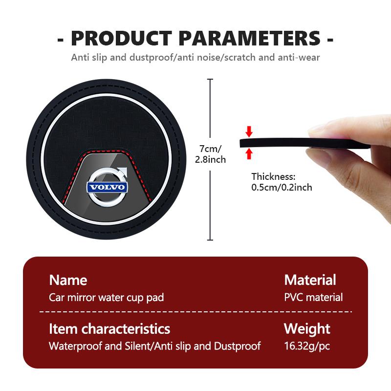 2Pcs Car Cup Mat Anti-Slip Drink Coaster Auto Interior Cup Holder Pad For Volvo Xc60 Xc90 V40 V60 S60 V50 V90 S80 C40 XC40 V70 BO7