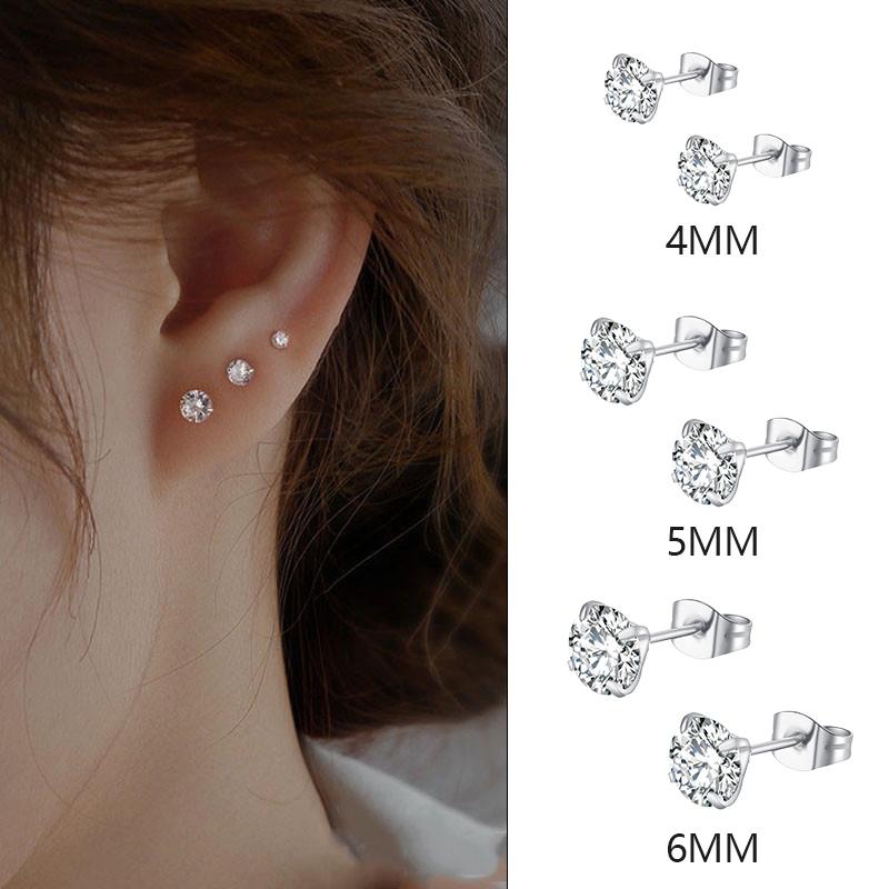 3-7mm 4 Claws Zirconia Crystal Earrings for Women Stainless Steel Gold Silver color Stud Earrings Jewelry Women Accessories