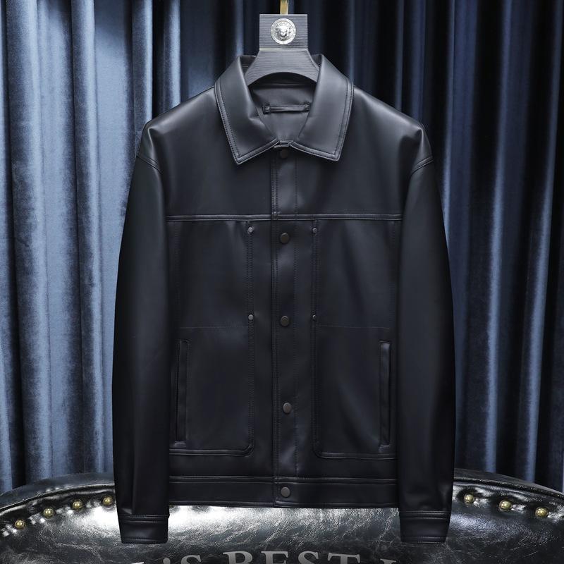 Осень 2025 новая мужская кожаная куртка тренд мода корейская версия узкая кожаная куртка повседневная универсальная куртка 9107 M чёрный