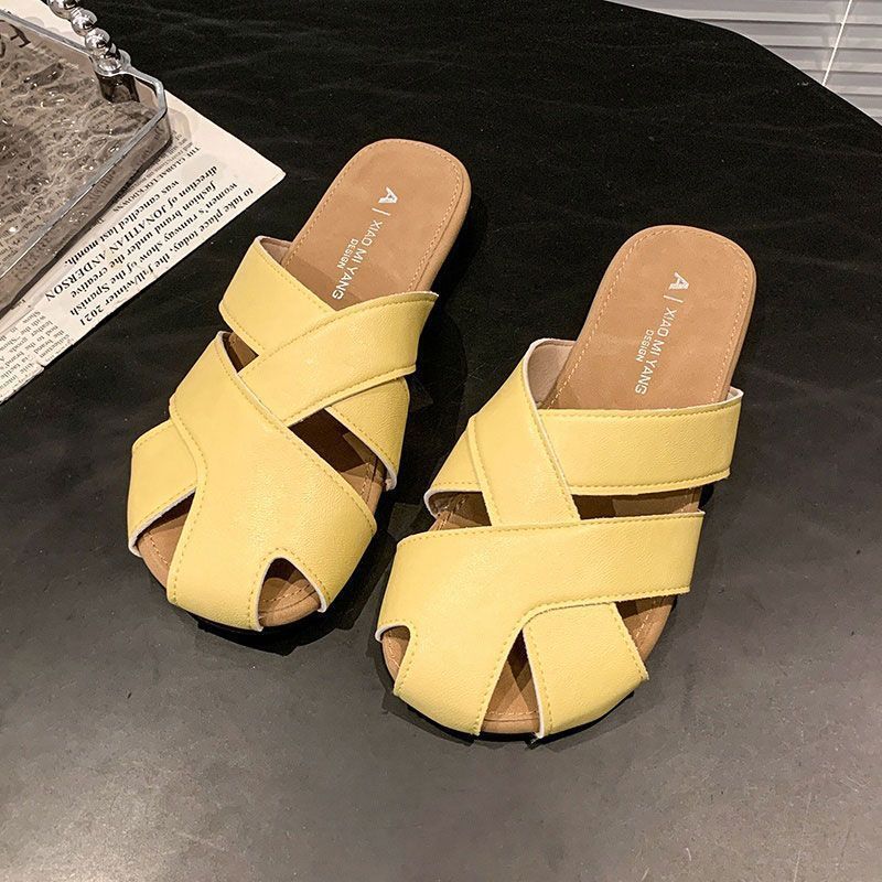 Flat-bottomed bag head cool slippers women's summer wear new hollow hole shoes one foot lazy half slippers
