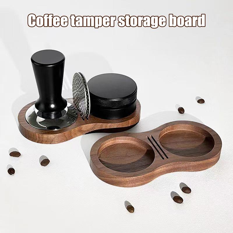 1pc Walnut Wood Coffee Tamper Station Professional Non-Slip Bottom Coffee Tamper Storage Base Multi-functional Stable