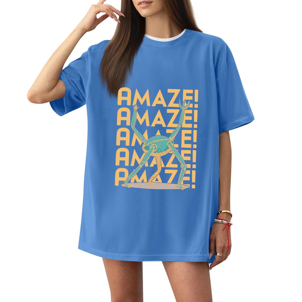 Women's Casual Printed T-Shirt Round Neck Pullover Short Sleeve Top
