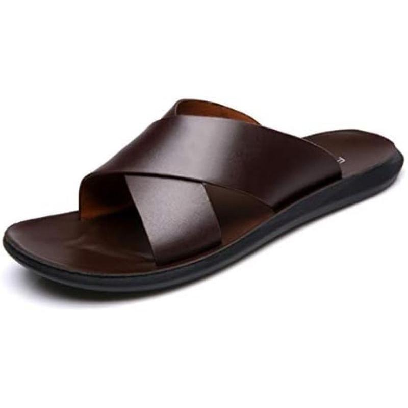 

Sandals Brown Men s Leather Flip Flops Office Sandals Slippers Stylish Lightweight Anti-slip Wide Large Size Soft Indoor Shoes
