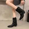 Retro Short Boots Brown Fashionable Western Cowboy Boots Studded Chelsea Tube Boots Women's Shoes